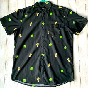 Molokai Surf Co Hawaiian Shirt Men L Black Aloha Button Short Sleeve Relaxed Fit